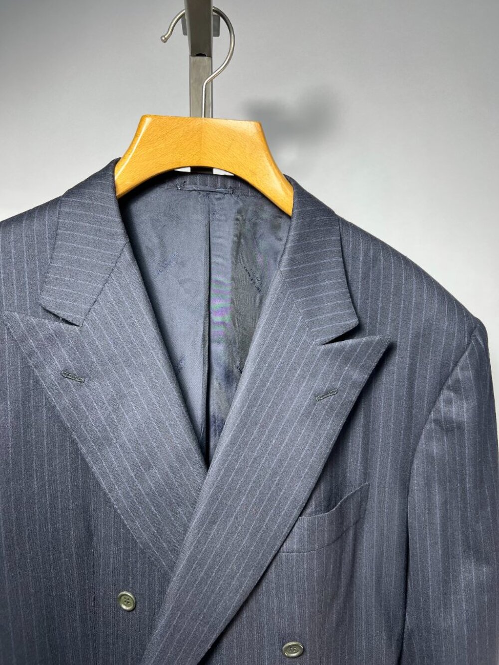 KITON Blanc Blu Super 180’s Wool-Elite 14-micron Navy Pin Stripe Blazer 46US